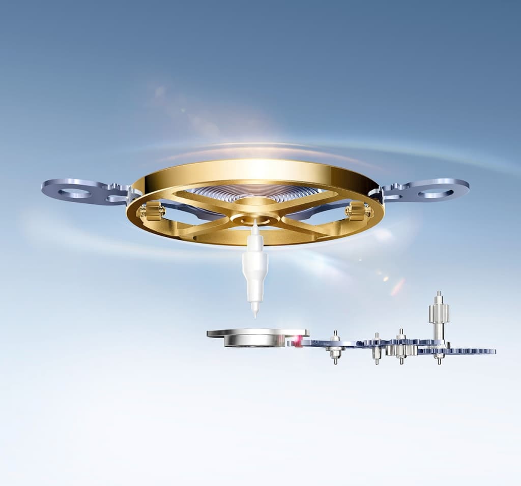 Rolex Oscillator with ceramic axis and optimized brass balance wheel